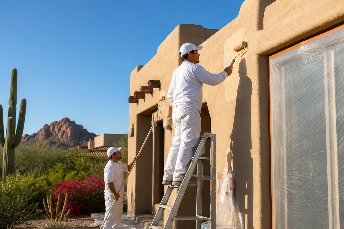 Scottsdale Painting Pros crew painting the stucco exterior of a North Scottsdale desert home